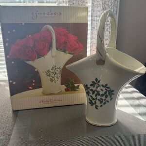 Formalities by Baum Bros Holly Collection Porcelain Basket Vase